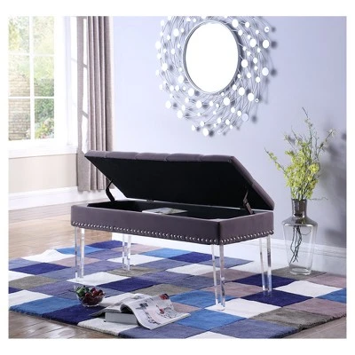 Mid-Century Tufted Storage Bench with Nail Head Trim - Ore International Navy 4 Mid-Century Tufted Storage Bench with Nail Head Trim - Ore International Navy – Image 2