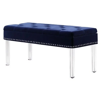 Mid-Century Tufted Storage Bench with Nail Head Trim - Ore International Navy 7 Mid-Century Tufted Storage Bench with Nail Head Trim - Ore International Navy – Image 5