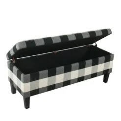 46" Luxury Storage Bench - HomePop Black Plaid