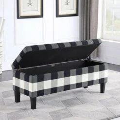 46" Luxury Storage Bench - HomePop Black Plaid 22 46" Luxury Storage Bench - HomePop Black Plaid -Ottomans Official Shop unnamed file 7459