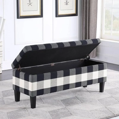 46" Luxury Storage Bench - HomePop Black Plaid 9 46" Luxury Storage Bench - HomePop Black Plaid – Image 7