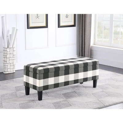 46" Luxury Storage Bench - HomePop Black Plaid 10 46" Luxury Storage Bench - HomePop Black Plaid – Image 8