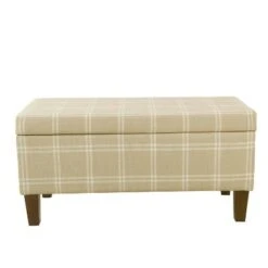 Large Decorative Storage Bench - HomePop Tan Plaid -Ottomans Official Shop unnamed file 7478