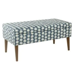 Mid-Century Storage Bench Teal Floral - HomePop