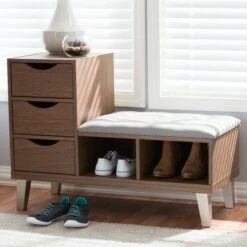 Arielle Modern and Contemporary Walnut Wood 3 Drawer Shoe Storage Light Gray, Brown - Baxton Studio -Ottomans Official Shop unnamed file 7527