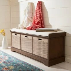 Landers 3 Drawer/Cusion Storage Bench - Safavieh