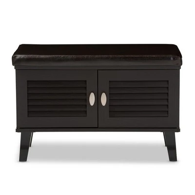 Sheffield Modern and Contemporary 2 - Door Wood Entryway Storage Cushioned Bench Shoe Rack Cabinet Organizer - Dark Brown - Baxton Studio 3 Sheffield Modern and Contemporary 2 - Door Wood Entryway Storage Cushioned Bench Shoe Rack Cabinet Organizer - Dark Brown - Baxton Studio
