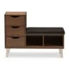 Arielle Modern and Contemporary Wood 3 - Drawer Shoe Storage Padded Leatherette Seating Bench with Two Open Shelves - "Walnut" Brown - Baxton Studio