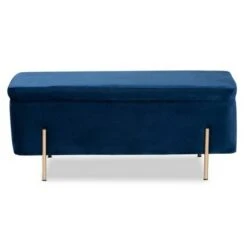 Rockwell Velvet Metal Storage Bench - Baxton Studio Blue/gold -Ottomans Official Shop unnamed file 7573