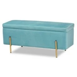 Rockwell Velvet Metal Storage Bench - Baxton Studio Blue/gold -Ottomans Official Shop unnamed file 7583
