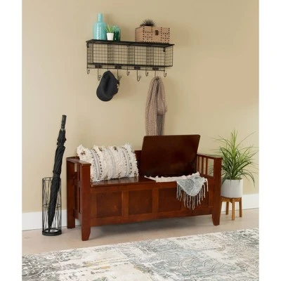 Split Seat Storage Bench Walnut - Linon 3 Split Seat Storage Bench Walnut - Linon