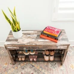 Industrial Shoe Bench with Metal Storage Racks Distressed Wood - Danya B. -Ottomans Official Shop unnamed file 7631