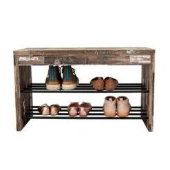 Industrial Shoe Bench with Metal Storage Racks Distressed Wood - Danya B. -Ottomans Official Shop unnamed file 7634