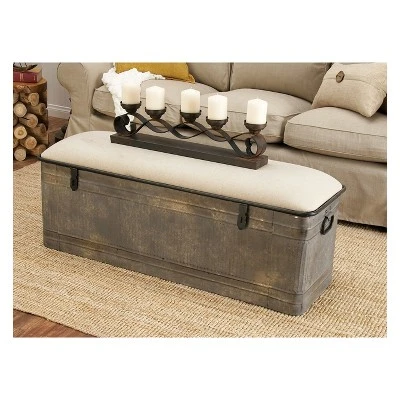 Wood Farmhouse Storage Bench Gray - Olivia & May 5 Wood Farmhouse Storage Bench Gray - Olivia & May – Image 3