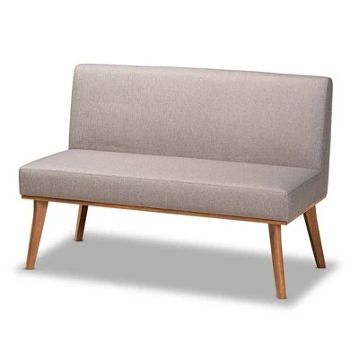 2pc Odessa Mid-Century Modern Fabric Upholstered Wood Dining Corner Sofa Bench Set Walnut/Brown/Gray - Baxton Studio 4 2pc Odessa Mid-Century Modern Fabric Upholstered Wood Dining Corner Sofa Bench Set Walnut/Brown/Gray - Baxton Studio – Image 2