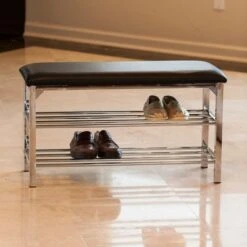 Danya B. Leatherette Storage Entryway Bench with Chrome Frame - Black -Ottomans Official Shop unnamed file 7765