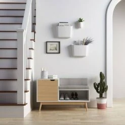 Blythe Sectional Storage Bench White/Natural - Jamesdar