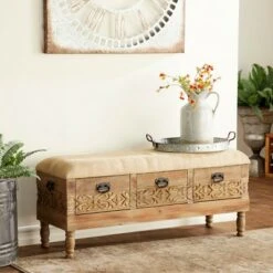 Olivia & May Carved Wood and Upholstered Storage Bench with Drawers Brown - Olivia & May -Ottomans Official Shop unnamed file 7783