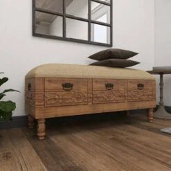 Olivia & May Carved Wood and Upholstered Storage Bench with Drawers Brown - Olivia & May -Ottomans Official Shop unnamed file 7786