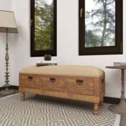 Olivia & May Carved Wood and Upholstered Storage Bench with Drawers Brown - Olivia & May -Ottomans Official Shop unnamed file 7789