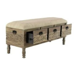 Olivia & May Carved Wood and Upholstered Storage Bench with Drawers Brown - Olivia & May -Ottomans Official Shop unnamed file 7796