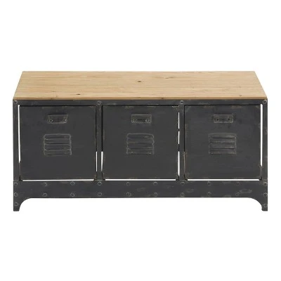 Wood Storage Bench 3 Drawers Black - Olivia & May 4 Wood Storage Bench 3 Drawers Black - Olivia & May – Image 2
