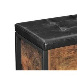 Button Tufted Leatherette Flip Top Storage Bench Black/Brown - Benzara