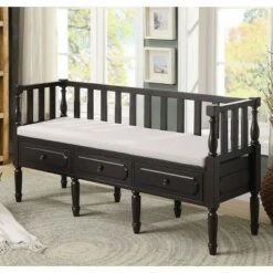 Mcquaid Transitional Fabric Seat Storage Bench Dark Walnut - HOMES: Inside + Out