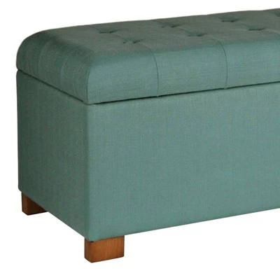 Polyester Upholstery Bench with Button Tufted Hinged Lid Storage and Wood Feet Teal - Benzara 2 Polyester Upholstery Bench with Button Tufted Hinged Lid Storage and Wood Feet Teal - Benzara