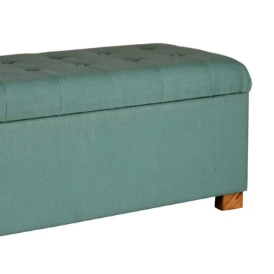 Polyester Upholstery Bench with Button Tufted Hinged Lid Storage and Wood Feet Teal - Benzara 3 Polyester Upholstery Bench with Button Tufted Hinged Lid Storage and Wood Feet Teal - Benzara – Image 2