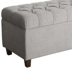 Fabric Upholstered Button Tufted Wooden Bench with Hinged Storage Gray - Benzara