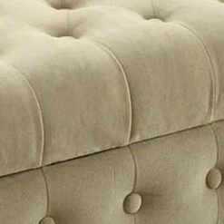 Button Tufted Wooden Bench Settee with Hinged Storage Beige/Brown - Benzara -Ottomans Official Shop unnamed file 7915