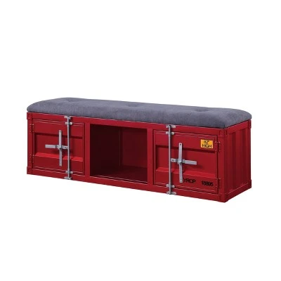 Cargo Storage Bench - Acme Furniture Gray Fabric/red 9 Cargo Storage Bench - Acme Furniture Gray Fabric/red – Image 7