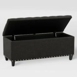 Boston Tufted Fabric Storage Ottoman Dark Gray - CorLiving