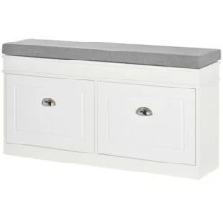 HOMCOM Modern Shoe Rack Bench for Entryway, Storage Organizer with Cushion, 2 Drawers, Adjustable Shelf, Holds 8 Pairs, White -Ottomans Official Shop unnamed file 8026