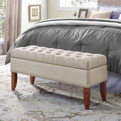 Hinged Top Button Tufted Storage Bed Bench Beige - HomeFare 3 Hinged Top Button Tufted Storage Bed Bench Beige - HomeFare