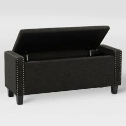 Boston Storage Fabric Ottoman Dark Gray - CorLiving