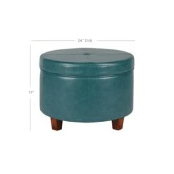 Large Round Storage Ottoman - HomePop Moss Green