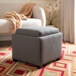 Harrison Tray Storage Ottoman - Safavieh Charcoal Gray