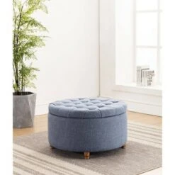 Large Round Tufted Storage Ottoman with Lift Off Lid - WOVENBYRD Cream -Ottomans Official Shop unnamed file 8162