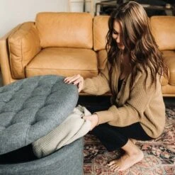 Large Round Tufted Storage Ottoman with Lift Off Lid - WOVENBYRD Cream -Ottomans Official Shop unnamed file 8173