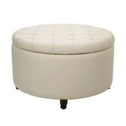 Large Round Tufted Storage Ottoman with Lift Off Lid - WOVENBYRD Cream -Ottomans Official Shop unnamed file 8177