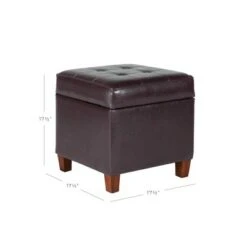 Square Tufted Faux Leather Storage Ottoman - HomePop Brown