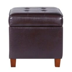 Square Tufted Faux Leather Storage Ottoman - HomePop Brown -Ottomans Official Shop unnamed file 8263