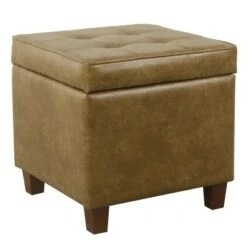 Square Tufted Faux Leather Storage Ottoman - HomePop Brown -Ottomans Official Shop unnamed file 8265