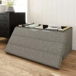 Foldable Rectangle Storage Ottoman with Channel Tufting - Brookside Home Black Faux Leather -Ottomans Official Shop unnamed file 8301
