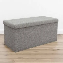 Foldable Rectangle Storage Ottoman with Channel Tufting - Brookside Home Black Faux Leather -Ottomans Official Shop unnamed file 8304