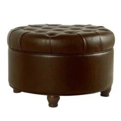 Large Tufted Round Storage Ottoman - HomePop Dark Gray