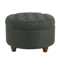 Large Tufted Round Storage Ottoman - HomePop Dark Gray -Ottomans Official Shop unnamed file 8315
