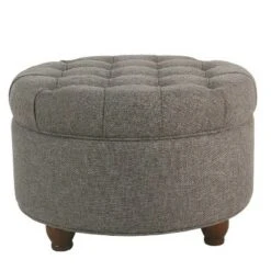 Large Tufted Round Storage Ottoman - HomePop Dark Gray -Ottomans Official Shop unnamed file 8316